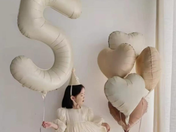 Large 40" Boho 5th Birthday Balloon – Neutral Heart Balloon Décor for Fifth Anniversary