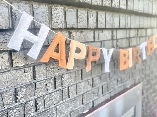 Boho Felt Happy Birthday Garland – 100% Wool, Neutral Pre-Strung Party Banner