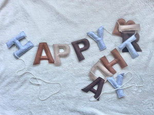 Boho Felt Happy Birthday Garland – 100% Wool, Neutral Pre-Strung Party Banner