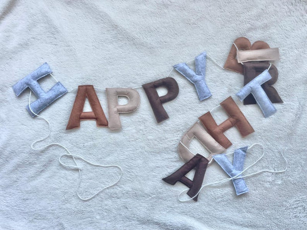 Boho Felt Happy Birthday Garland – 100% Wool, Neutral Pre-Strung Party Banner