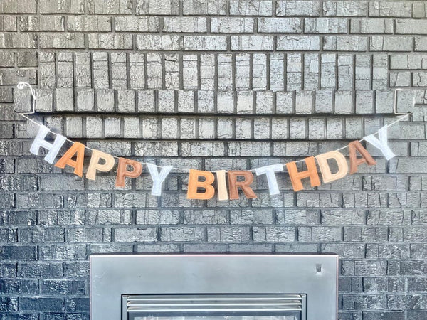 Boho Felt Happy Birthday Garland – 100% Wool, Neutral Pre-Strung Party Banner