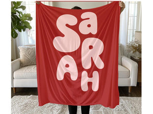 Personalized Name Blanket – Custom Baby Shower Gift - Sentimental Heirloom Throw for Girls – Cozy Rose Gold, Red, Pink, Purple