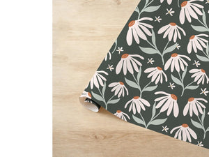 Dandelion Floral Wrapping Paper – Forest Green Gift Wrap for Baby Shower, Wedding