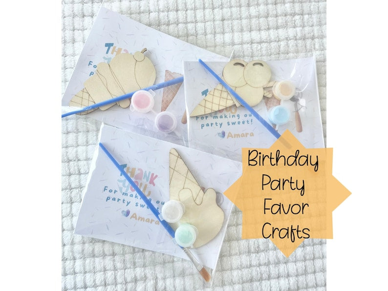 Personalized Ice Cream Craft Kit – Pastel Paint Party Favor for Kids, Custom Name Goodie Bag Idea