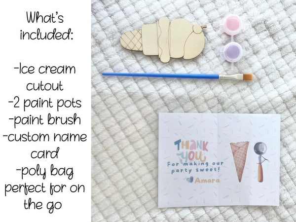 Personalized Ice Cream Craft Kit – Pastel Paint Party Favor for Kids, Custom Name Goodie Bag Idea