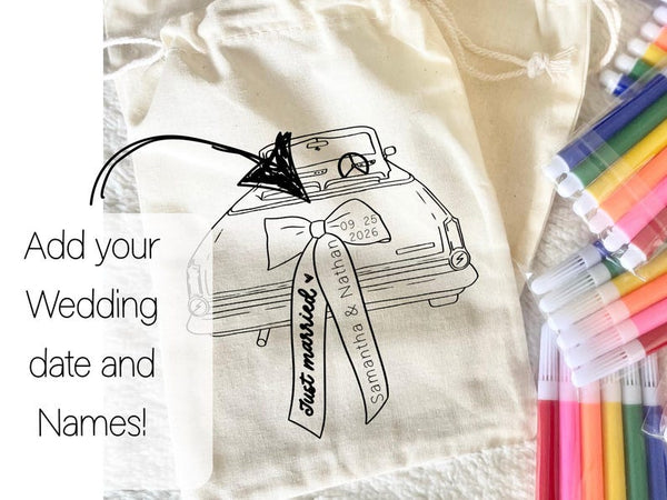 Custom Wedding Kids Activity Bag – Personalized Favor with Markers