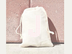 Custom Gingham Initial Drawstring Bag – Kids Party Favor & Gift