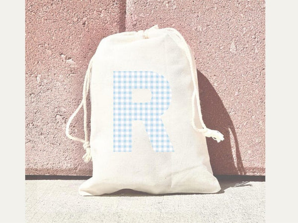 Custom Gingham Initial Drawstring Bag – Kids Party Favor & Gift