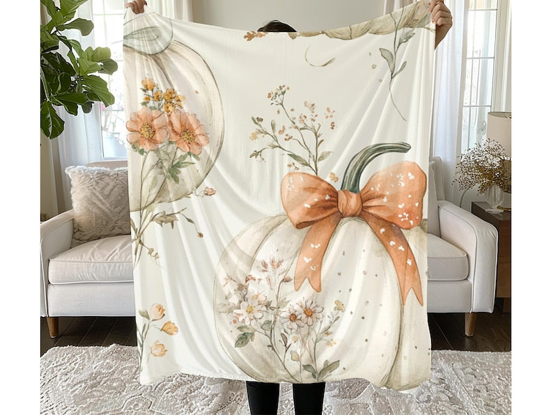 Pumpkin Cat Throw Blanket – Cozy Fall Sherpa Plush Blanket for Living Room