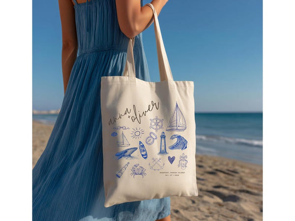 Personalized Nautical Beach Wedding Tote – Bridesmaid & Party Favor