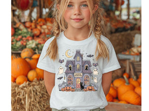 Bookish Youth Halloween Shirt Ghost Pumpkin Haunted House Tee