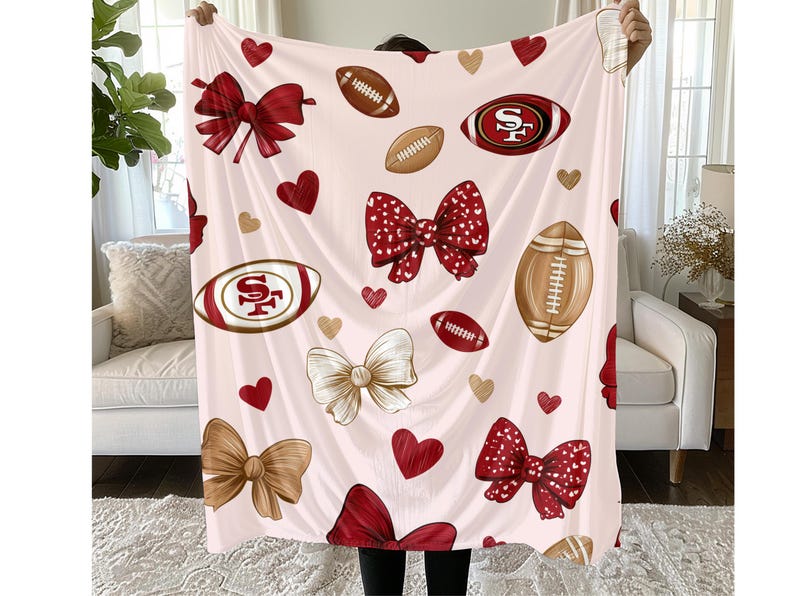 Red Gold Football Throw Blanket San Francisco Fan Cozy Gift