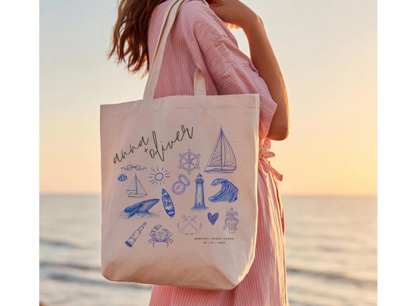 Personalized Nautical Beach Wedding Tote – Bridesmaid & Party Favor