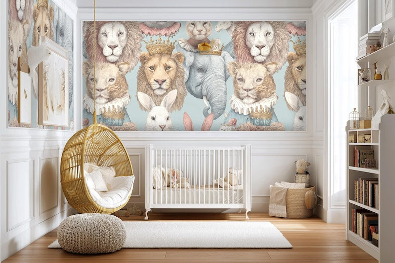 Safari Animal Wallpaper Peel - Stick Nursery Mural Gender Neutral