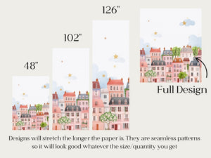 Whimsical Paris House Peel - Stick Wallpaper Pink Village Mural