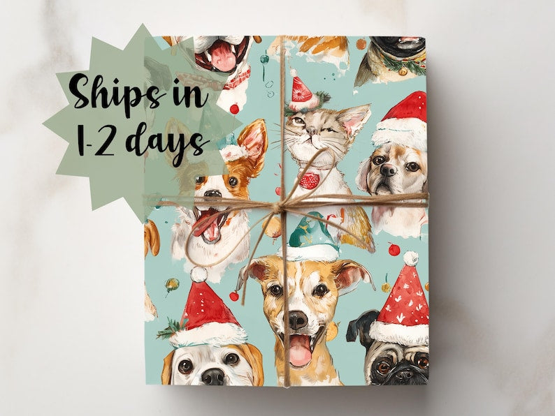 Funny Christmas Dog & Cat Wrapping Paper – Cute Holiday Gift Wrap