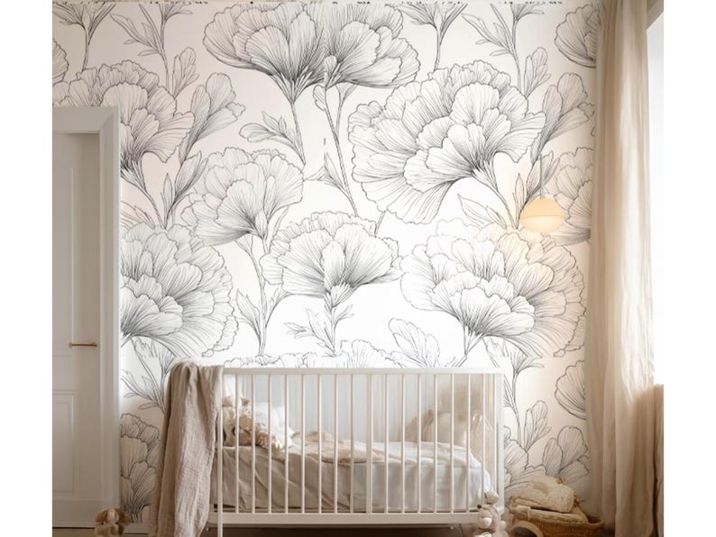 Large Floral Peel and Stick Wallpaper – Removable Nursery Wall Décor