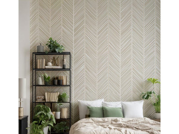 Minimalist Line Art Peel and Stick Wallpaper – Neutral Beige Boho Décor