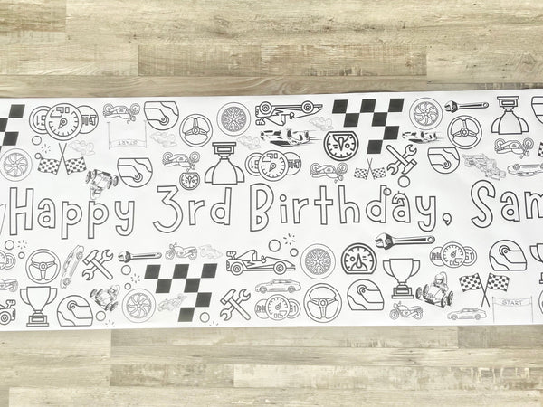 Personalized Race Car Coloring Banner