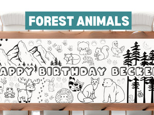 Forest Animal Greenery Coloring Banner