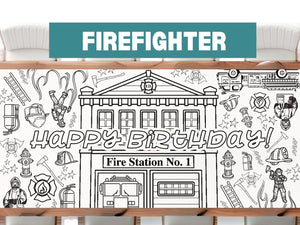 Coloring Banner Firefighter Personalized Birthday
