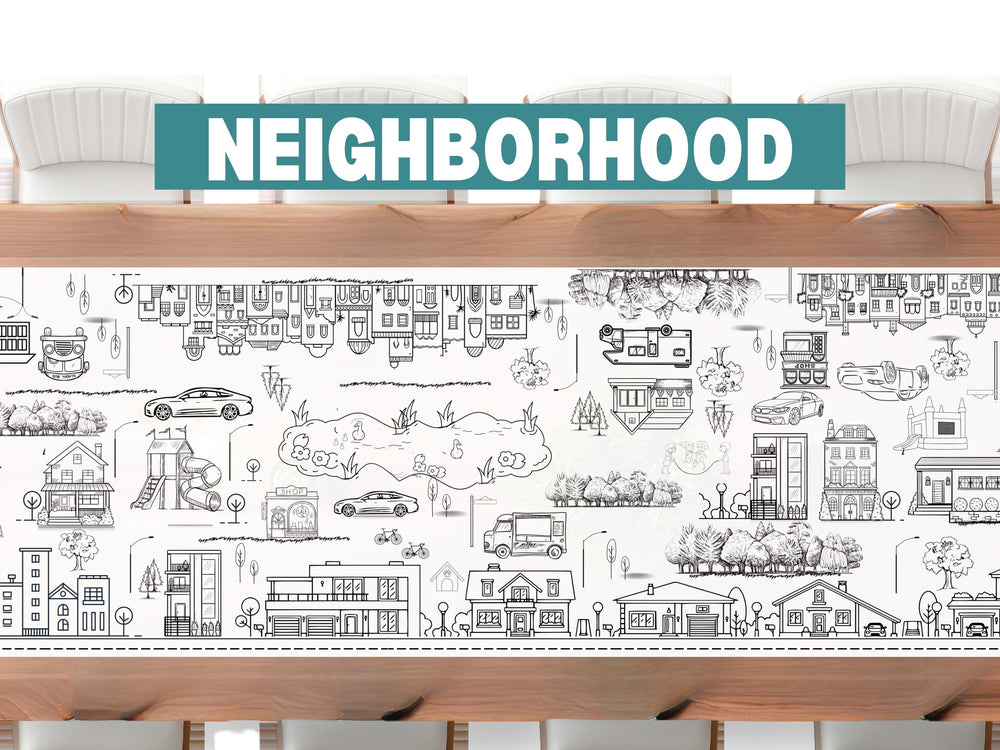 6foot Coloring Banner Neighborhood Theme Kid Coloring Activity Poster Table Cover Paper Tablecloth Party ideas Summer Activity 72" Town Home