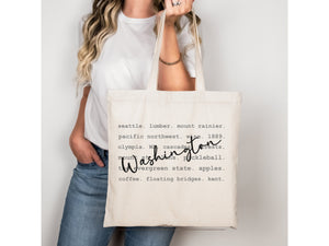Washington Tote Bag Gift Idea Nature Eco friendly Grocery Bag Farmer's Market Library Bag WA Wedding Welcome Reusable NW Wedding Favor Party