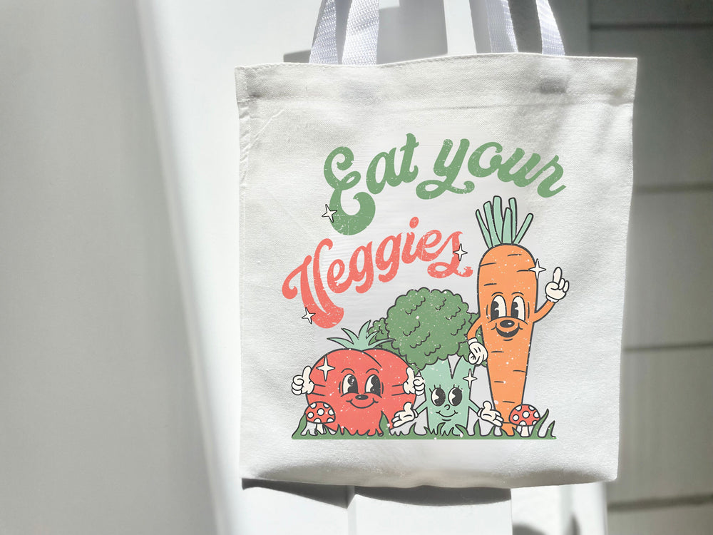 Eat your Veggies Tote Bag Gift Idea Retro Healthy Eating Nature Eco friendly Grocery Bag Farmer Market Library Bag Reusable Vegetarian Vegan