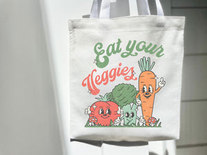 Eat your Veggies Tote Bag Gift Idea Retro Healthy Eating Nature Eco friendly Grocery Bag Farmer Market Library Bag Reusable Vegetarian Vegan