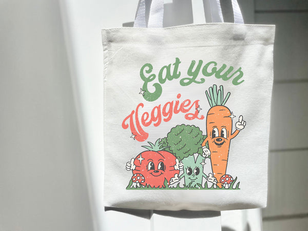 Eat your Veggies Tote Bag Gift Idea Retro Healthy Eating Nature Eco friendly Grocery Bag Farmer Market Library Bag Reusable Vegetarian Vegan
