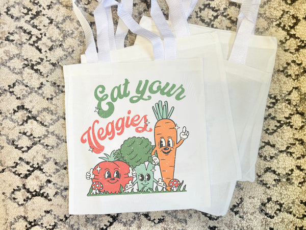 Eat your Veggies Tote Bag Gift Idea Retro Healthy Eating Nature Eco friendly Grocery Bag Farmer Market Library Bag Reusable Vegetarian Vegan