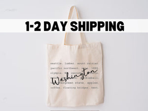Washington Tote Bag Gift Idea Nature Eco friendly Grocery Bag Farmer's Market Library Bag WA Wedding Welcome Reusable NW Wedding Favor Party