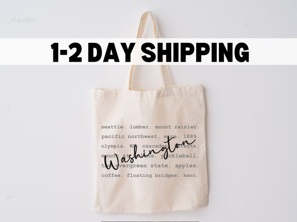Washington Tote Bag Gift Idea Nature Eco friendly Grocery Bag Farmer's Market Library Bag WA Wedding Welcome Reusable NW Wedding Favor Party