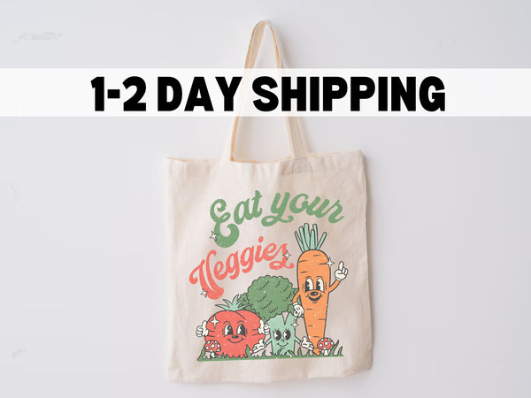 Eat your Veggies Tote Bag Gift Idea Retro Healthy Eating Nature Eco friendly Grocery Bag Farmer Market Library Bag Reusable Vegetarian Vegan
