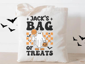 Personalized Halloween Kid Name Trick or Treat Custom Bag Gift Idea Eco friendly Bag idea School Bag Retro Trendy Cute Child Bag Reusable