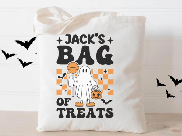 Personalized Halloween Kid Name Trick or Treat Custom Bag Gift Idea Eco friendly Bag idea School Bag Retro Trendy Cute Child Bag Reusable