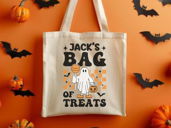 Personalized Halloween Kid Name Trick or Treat Custom Bag Gift Idea Eco friendly Bag idea School Bag Retro Trendy Cute Child Bag Reusable