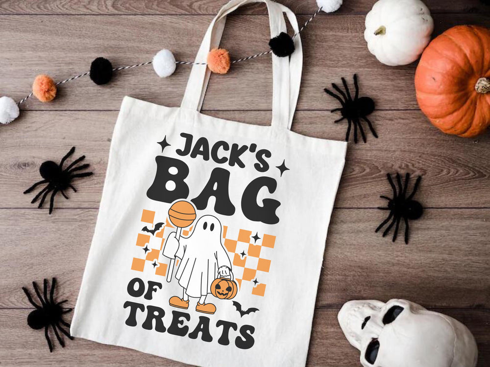 Personalized Halloween Kid Name Trick or Treat Custom Bag Gift Idea Eco friendly Bag idea School Bag Retro Trendy Cute Child Bag Reusable