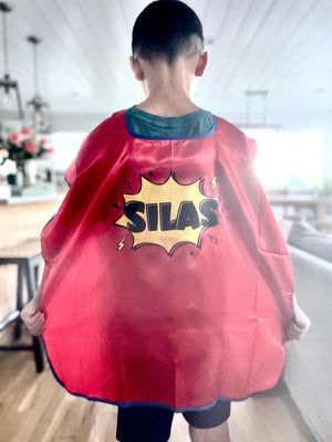 CUSTOM Superhero Cape Name Mask Wonder Woman Birthday Personalized Word Make Believe Toddler Pretend Play Marvel Party Favor Avengers DC