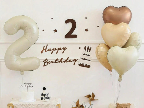 LARGE 30" Boho 2nd Birthday Balloon Decor Two Year Old Beige Matte Heart Balloon Carmel Helium Decor Neutral Second Party 2 Year Anniversary