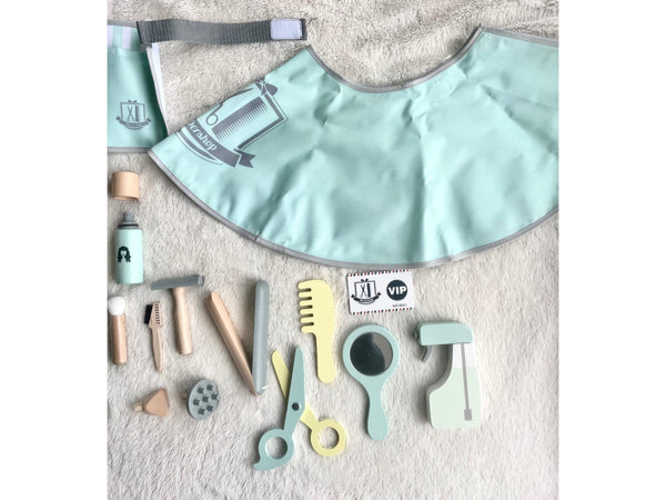 Eco Friendly Wooden 18pc Hair Dresser Boy Play Set Kid Hair Salon Kit Pretend Play Toy Gift for Girl Toy Natural Non Plastic Sustainable