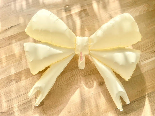 Coquette Bow Pastel Balloon Matte Boy Baby Shower Girl Birthday Party Decoration Bridal Ribbon Jumbo Mylar Tying the Knot Beige Boho Bach