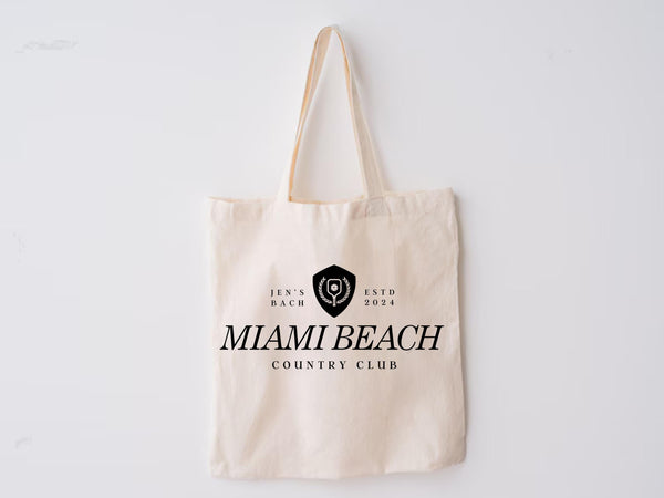 Custom Bach Party Tote Bag Miami Beach Trip Personalize Location Pickleball Club Country Club Eco Friendly Trip Family Vacation Girl Grocery