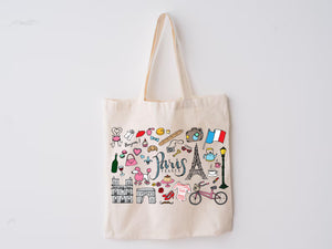 Paris Illustration Tote Bag – Eco Friendly Eiffel Tower Reusable Gift