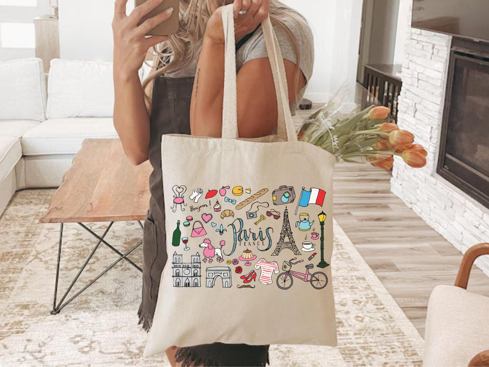 Paris Illustration Tote Bag – Eco Friendly Eiffel Tower Reusable Gift
