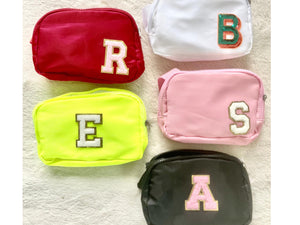 Personalized Name Polyester Belt Bag Chenille Letter Patch Custom Crossbody Bag Teen Fanny Pack DIY Neon Waist Bag Trendy Cute Pink Girl Bag