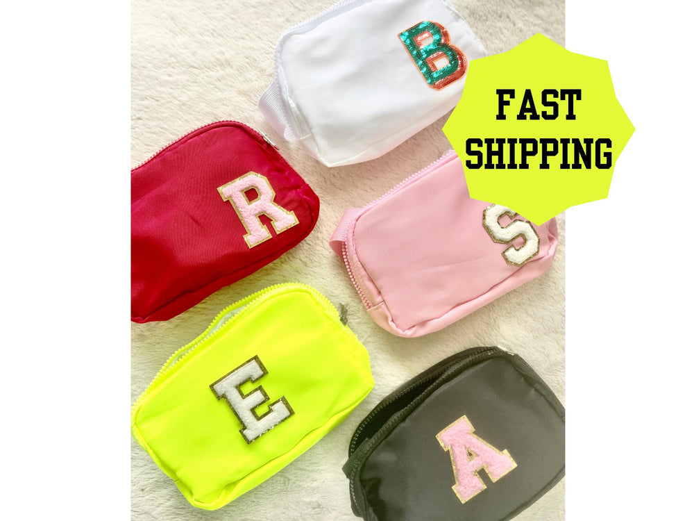 Personalized Name Polyester Belt Bag Chenille Letter Patch Custom Crossbody Bag Teen Fanny Pack DIY Neon Waist Bag Trendy Cute Pink Girl Bag