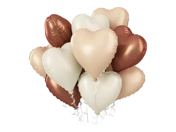 Beige Matte Carmel Balloon Heart Shaped Helium Foil Cream 18" Bday Party Decoration Brown Apricot Coffee Engagement Baby Shower Bear Theme