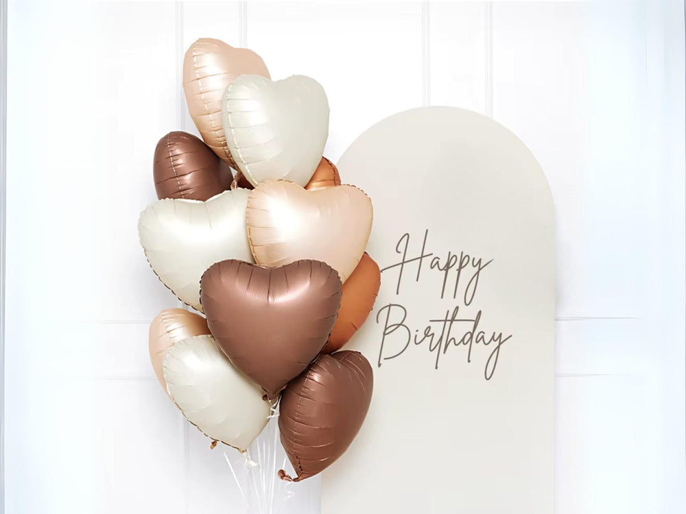 Beige Matte Carmel Balloon Heart Shaped Helium Foil Cream 18" Bday Party Decoration Brown Apricot Coffee Engagement Baby Shower Bear Theme