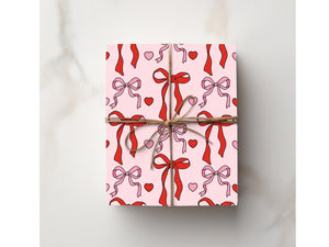 Red Pink Coquette Bow Heart Gift Wrapping Paper